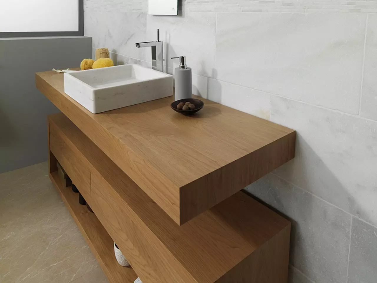 木製檯面在浴室：下從Slaba，陣列宿桌面和其它材料的選擇 10415_35