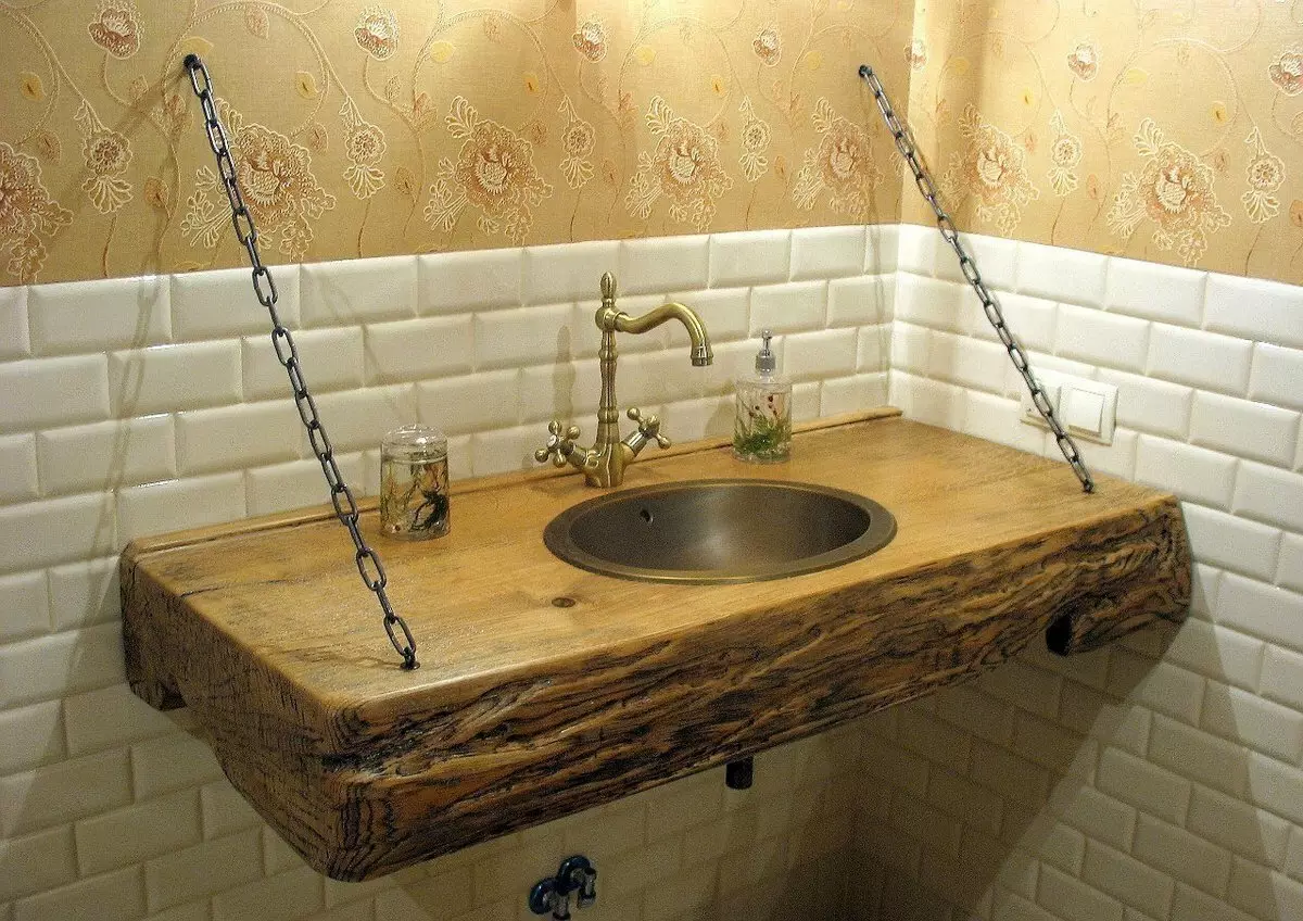 Medinis stalviršis vonios kambaryje: pasirinkimas po kriauklės stalviršiais iš Slaba, masyvo ir kitų medžiagų 10415_39
