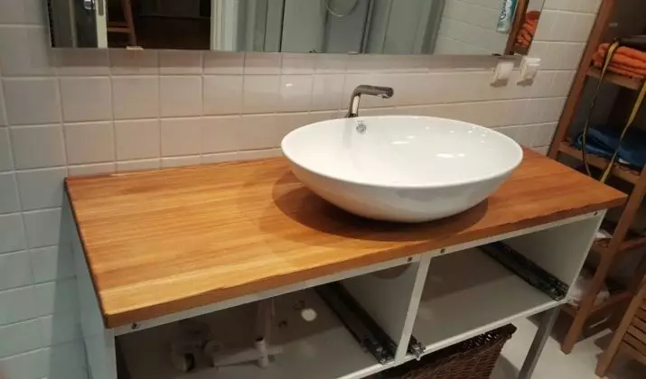 Meja kayu di kamar mandi: pemilihan di bawah meja wastafel dari SLABA, array dan dari bahan lain 10415_5