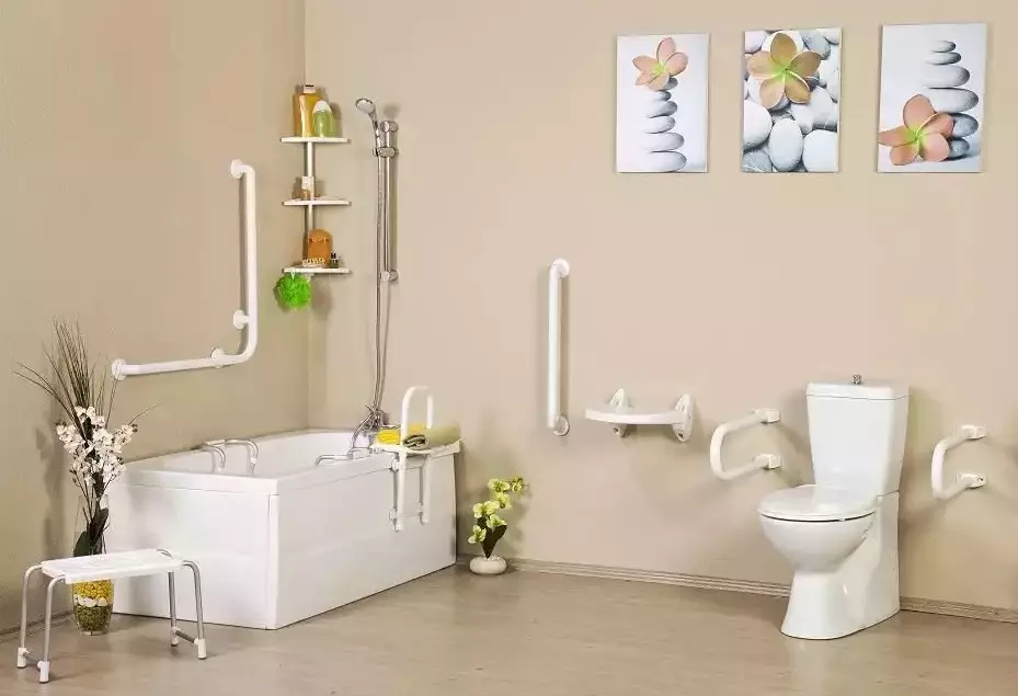 Räcken för badrummet (40 foton): Välj ett handtag på väggen på vakuumsugare och andra supportmodeller. Hur man placerar dem? 10418_5