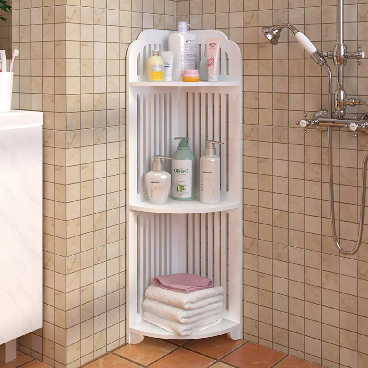 Pyyhkeiden hylly kylpyhuoneessa (63 valokuvaa): koukut ja seinä, 50 cm ruostumattomasta teräksestä, pyyhepidike, jossa on hylly kylpyhuoneessa ja loput 10421_29