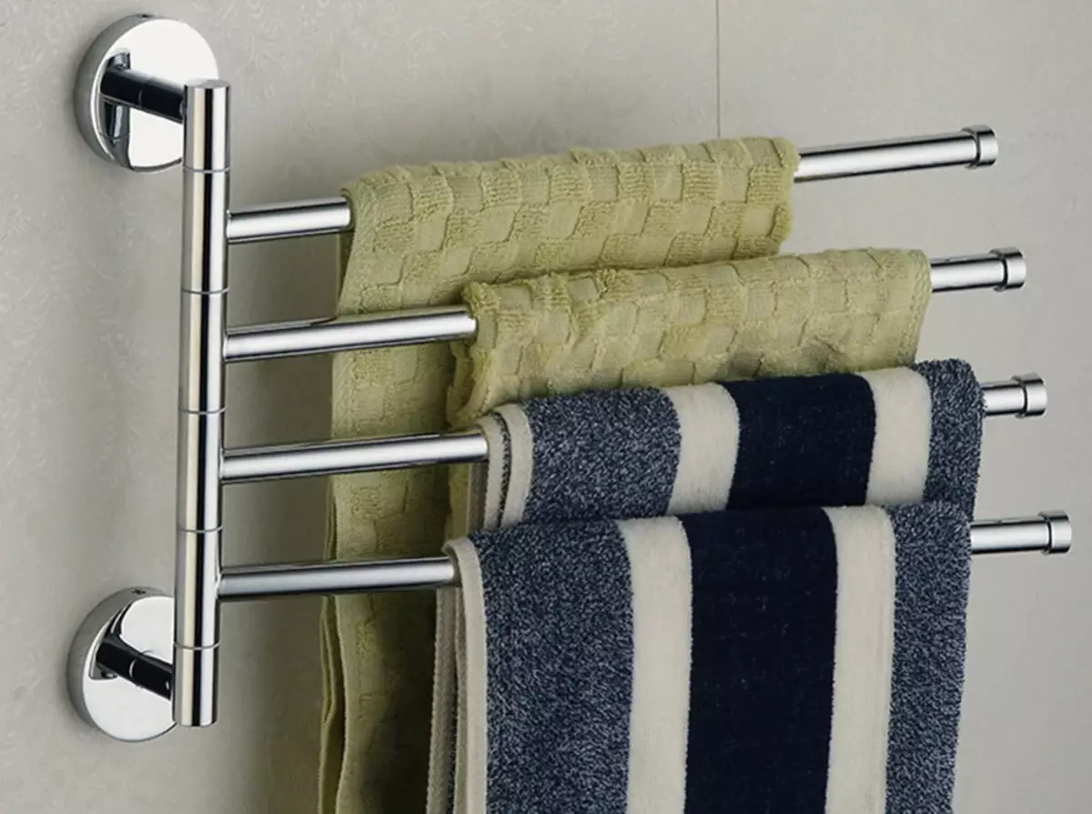 Polica na uteráky v kúpeľni (63 fotografií): s háčikmi a stenou, 50 cm z nehrdzavejúcej ocele, držiak uteráka s poličkou v kúpeľni a zvyšok 10421_7