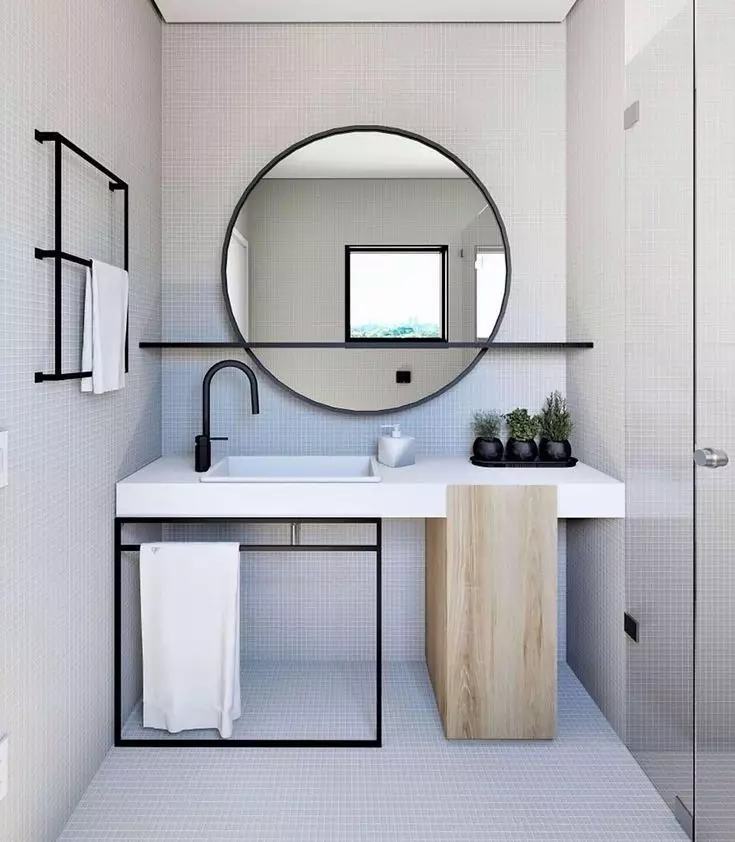 Miroir rond dans la salle de bain: miroirs design dans un cadre en bois, miroirs ronds de couleur noire et autre pour la salle de bain 10427_10