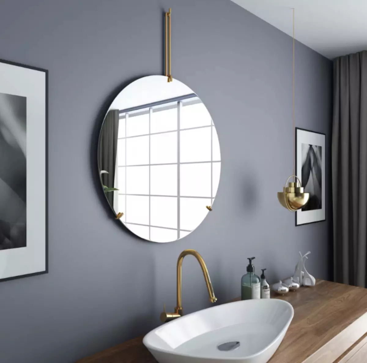 Miroir rond dans la salle de bain: miroirs design dans un cadre en bois, miroirs ronds de couleur noire et autre pour la salle de bain 10427_15