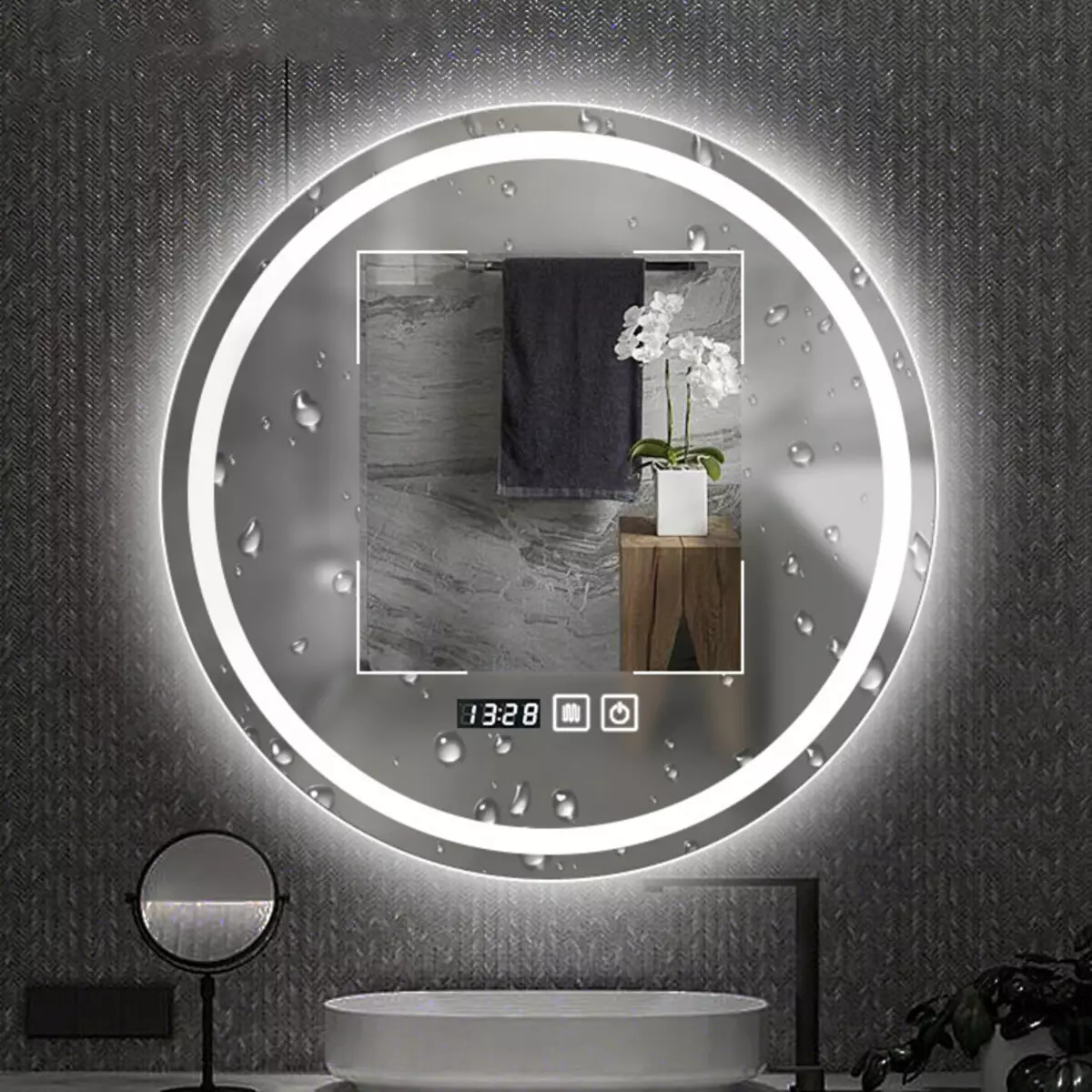 Miroir rond dans la salle de bain: miroirs design dans un cadre en bois, miroirs ronds de couleur noire et autre pour la salle de bain 10427_23