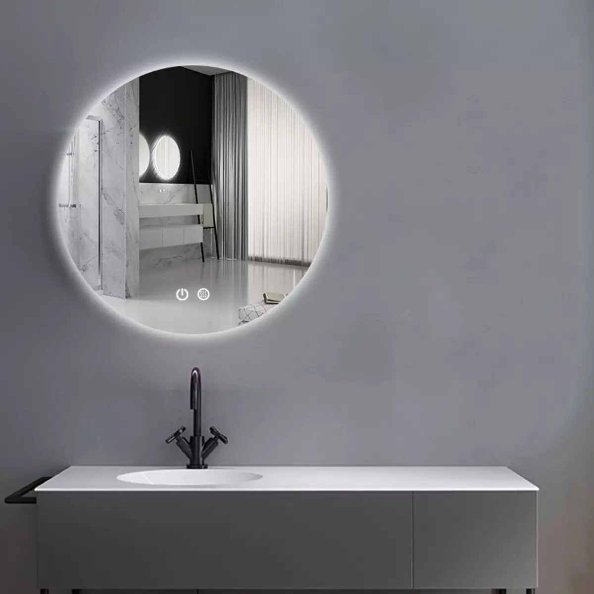 Miroir rond dans la salle de bain: miroirs design dans un cadre en bois, miroirs ronds de couleur noire et autre pour la salle de bain 10427_4