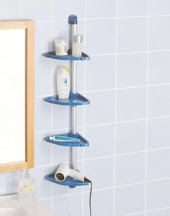 Plastové kúpeľňové police: rohový a rovný plast, stena a zatvorené, kúpeľňa namontovaná a iní 10429_45