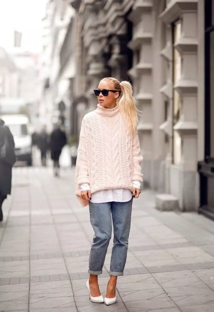 Sweater de Oversiz (89 fotos): Que usar unha camisola surround, sen modelos de moda 1043_11