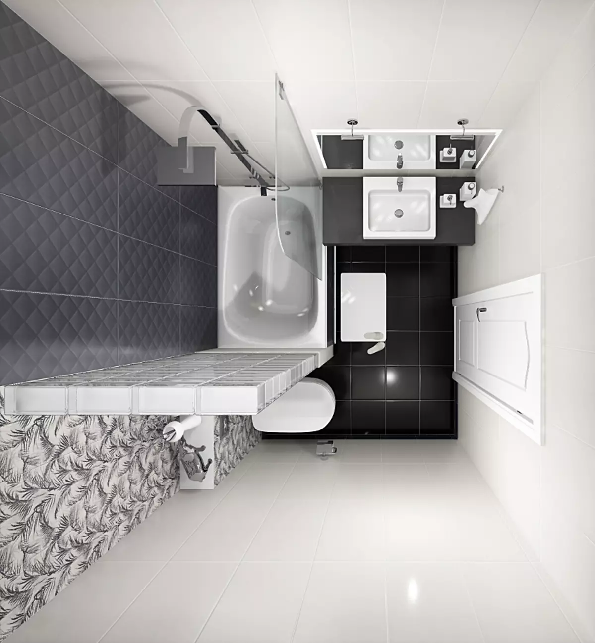 Design vu kombinéiert Buedzëmmer 6 Quadratmeter. M (77 Fotoen): Interieur Design mat Toilette, Bad Layout 2 bis 3 Meter 10454_11