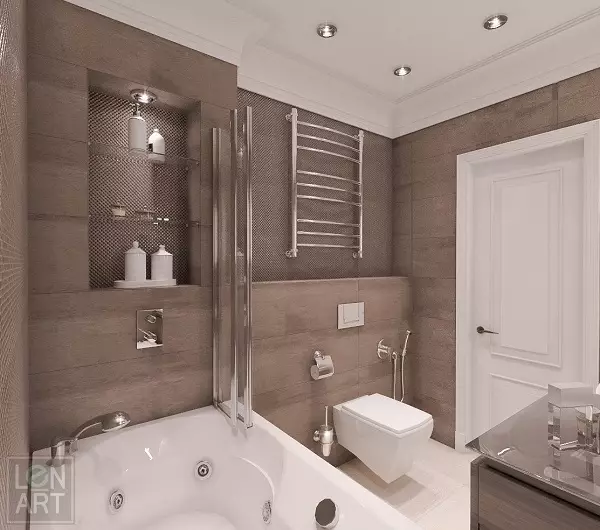 Kombinált fürdőszoba tervezése 6 négyzetméter. M (77 fotók): Belsőépítés WC-vel, fürdő elrendezés 2 3 méterrel 10454_19