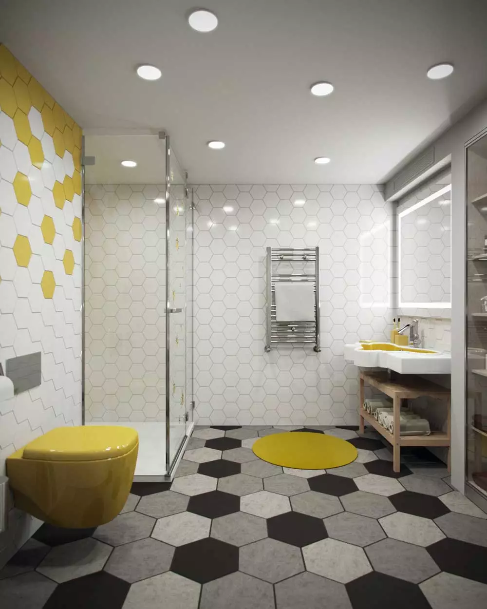 Desain kamar mandi gabungan 6 meter persegi. M (77 Foto): Desain interior dengan toilet, tata letak mandi 2 kali 3 meter 10454_29