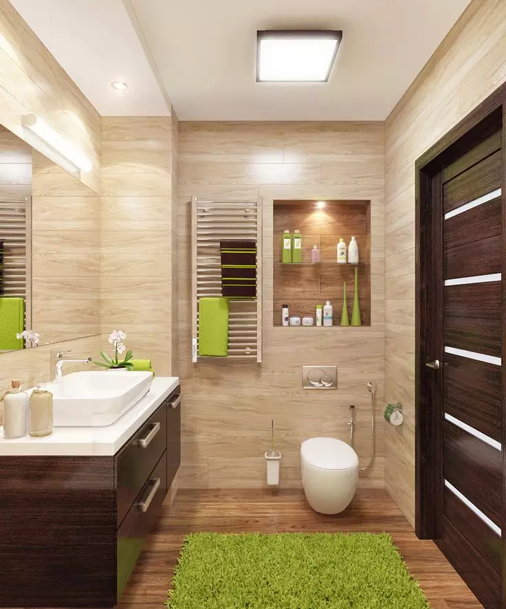 Kombinált fürdőszoba tervezése 6 négyzetméter. M (77 fotók): Belsőépítés WC-vel, fürdő elrendezés 2 3 méterrel 10454_46