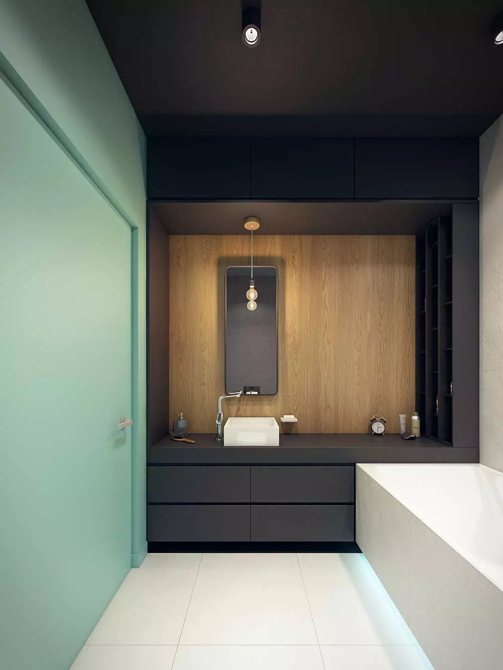 Desain kamar mandi gabungan 6 meter persegi. M (77 Foto): Desain interior dengan toilet, tata letak mandi 2 kali 3 meter 10454_48