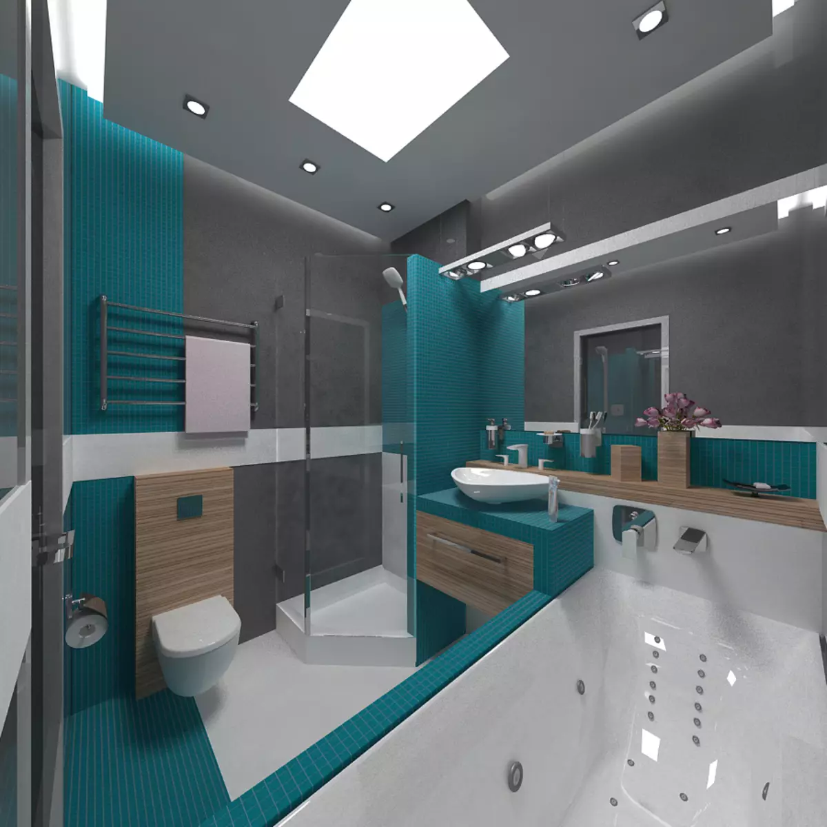 결합 된 욕실 6 평방 미터의 디자인. M (77 사진) : 화장실, 목욕 레이아웃 2 x 3 미터의 인테리어 디자인 10454_52