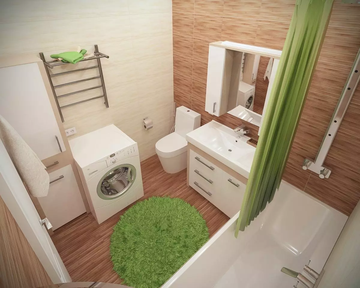 Disenyo ng pinagsamang banyo 6 metro kuwadrado. M (77 mga larawan): Interior design na may toilet, bath layout 2 by 3 meters 10454_53