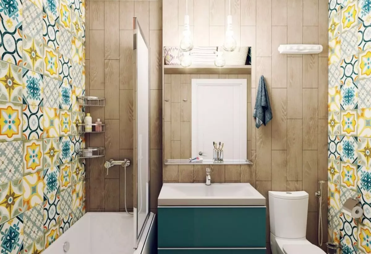 Kombinált fürdőszoba tervezése 6 négyzetméter. M (77 fotók): Belsőépítés WC-vel, fürdő elrendezés 2 3 méterrel 10454_62