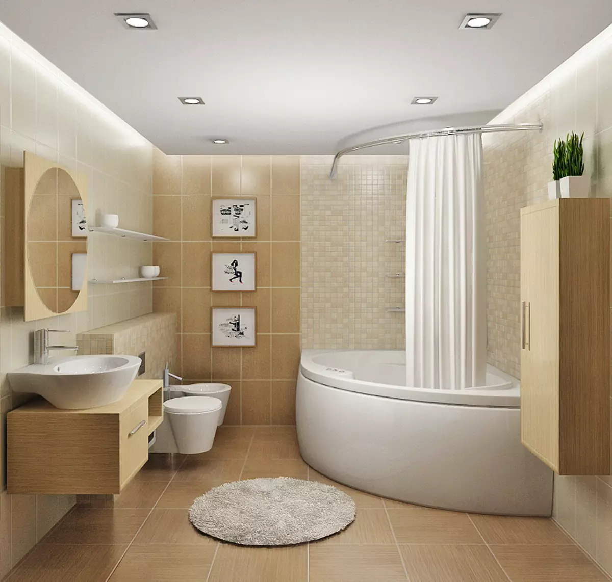 Design vu kombinéiert Buedzëmmer 6 Quadratmeter. M (77 Fotoen): Interieur Design mat Toilette, Bad Layout 2 bis 3 Meter 10454_64
