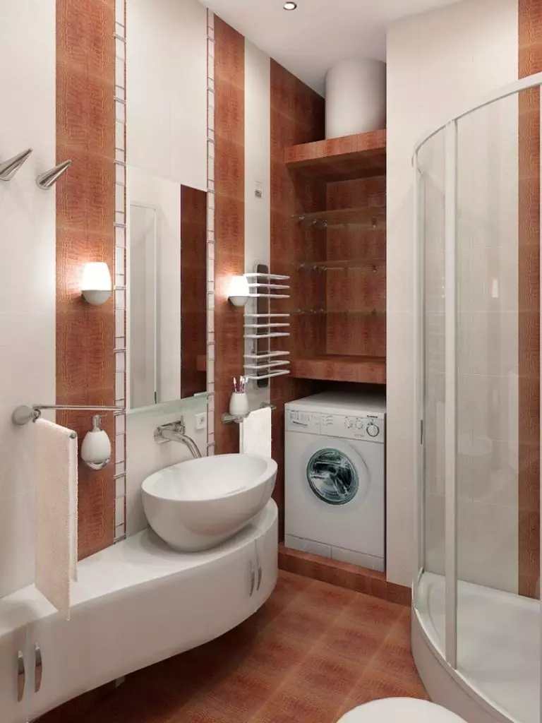Dizajn kombinirane kupaonice 6 četvornih metara. M (77 fotografija): dizajn interijera s WC-om, raspored kupelji 2 za 3 metra 10454_66