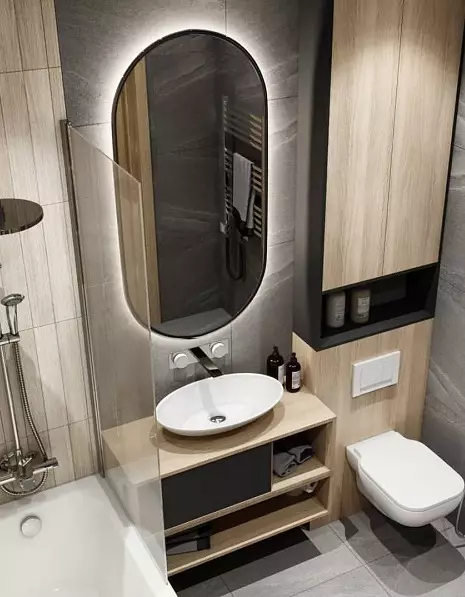 Disenyo ng pinagsamang banyo 6 metro kuwadrado. M (77 mga larawan): Interior design na may toilet, bath layout 2 by 3 meters 10454_67