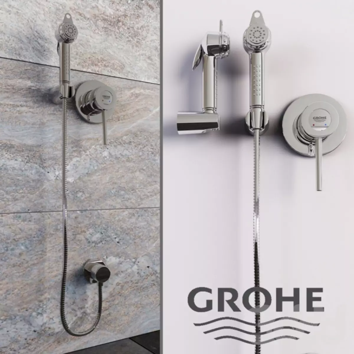 GROHE ning gigiena dush: shlang va termostatni mikser va waterboards, Bauflow va Baucurve ko'rib, modellar bilan bir to'siq 10468_10