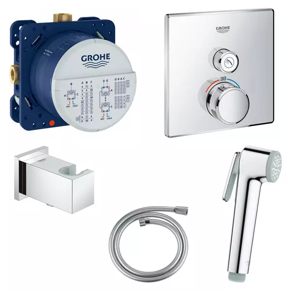 Hygienická sprcha GROHE: Súprava s miešačkami a vodopádmi, Bauflow a Baucurve Review, modely s hadicou a termostatom 10468_25