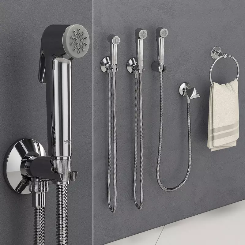 Hygiene Shower Grohe: A set dengan mixer dan papan air, tinjauan BAUFLOW dan BAUCURVE, model dengan selang dan termostat 10468_9
