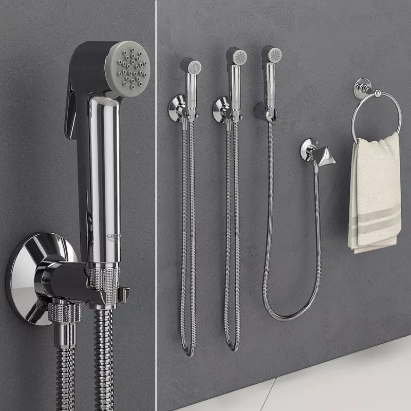 Grohe এর স্বাস্থ্যবিধি ঝরনা: mixers এবং waterboards, Bauflow এবং Baucurve পর্যালোচনা, মডেল পায়ের পাতার মোজাবিশেষ এবং তাপস্থাপক সঙ্গে একটি সেট 10468_9