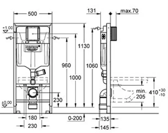 Zařízení pro toalety Grohe: Přehled instalací Solido a Rapid Rapid SL pro suspendované toalety s flushovým tlačítkem, velikostí nízkých a rohových systémů 10473_30