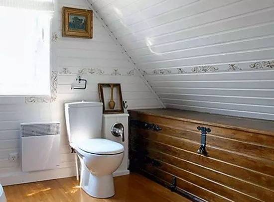Badezimmer in einem Holzhaus (76 Fotos): Zimmerauslegung in einem Haus einer Bar im Land, Beispiele für Bodenabfertigung, Lüftungsschemata 10475_13