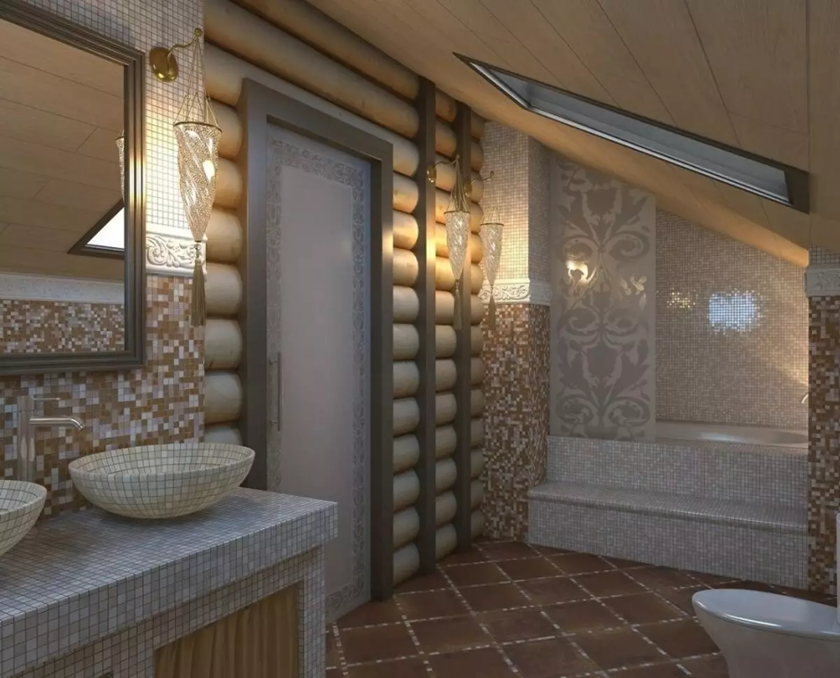 Μπάνιο σε ξύλινο σπίτι (76 φωτογραφίες): Σχεδιασμός δωματίου σε ένα σπίτι ενός μπαρ στη χώρα, παραδείγματα φινίρισμα δαπέδου, συστήματα εξαερισμού 10475_55