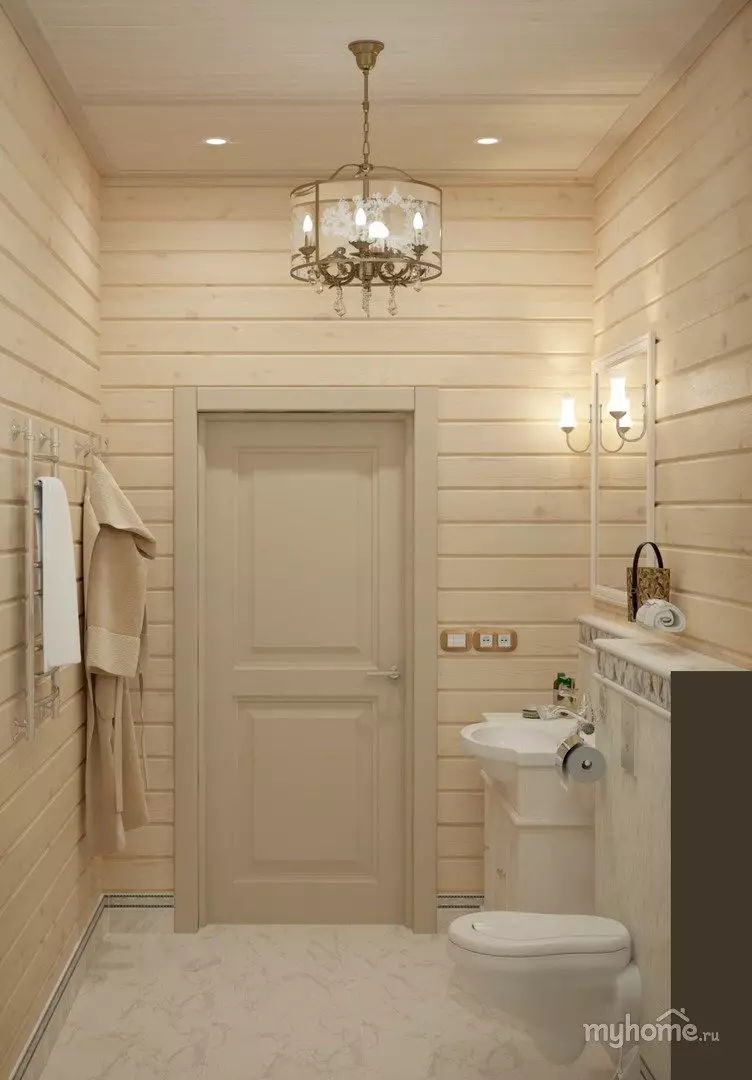 Badkamer in een houten huis (76 foto's): Kamerontwerp in een huis van een bar in het land, voorbeelden van vloerafwerking, ventilatie-regelingen 10475_70