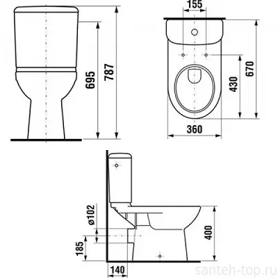 Toilet skål dimensioner: standard bredde og længde af indlejrede og gulv toilet skåle. Minimale dimensioner af forskellige modeller til toilettet 10481_13