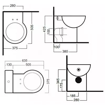 Toilet skål dimensioner: standard bredde og længde af indlejrede og gulv toilet skåle. Minimale dimensioner af forskellige modeller til toilettet 10481_7