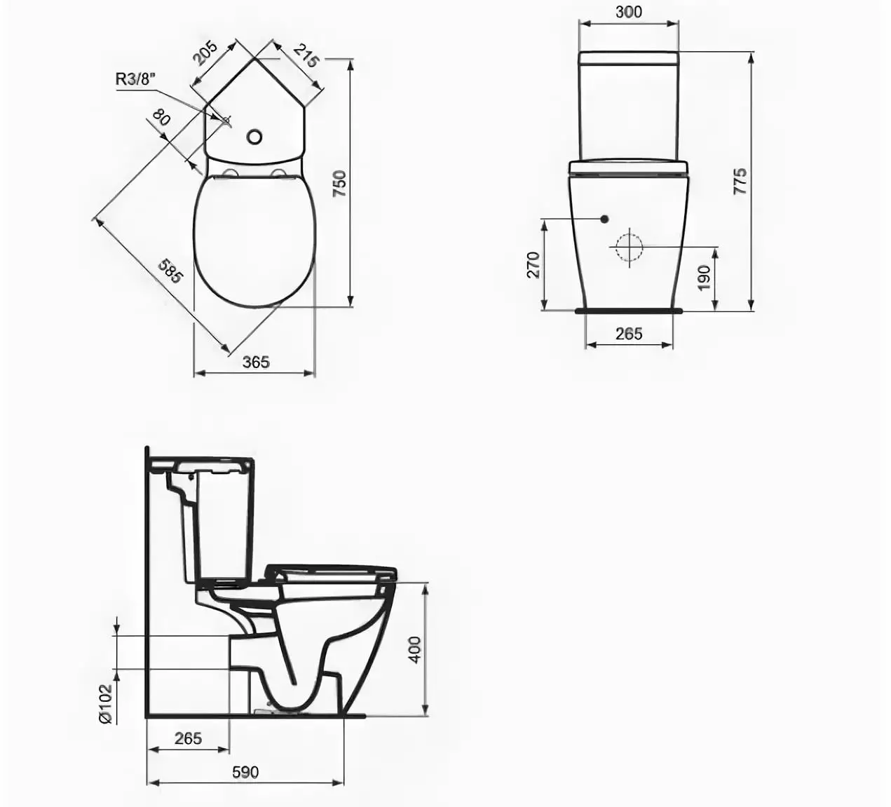 Toilet kecil: dimensi mangkuk mini-toilet dengan tangki untuk toilet berukuran kecil. Pilihan toilet kecil dewasa 10484_23