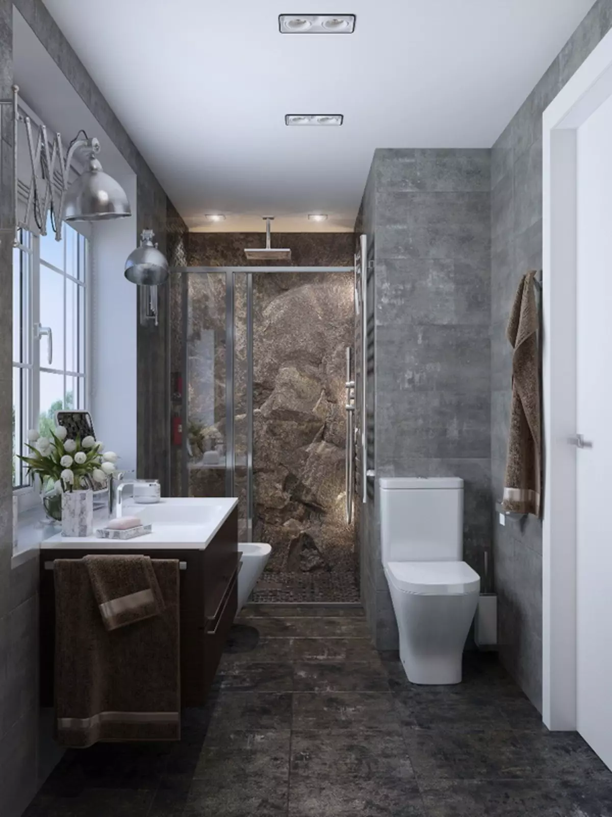 sanita Loft (40 fotos): Toilet interiores opções de design área muito pequena, a seleção Telefone 10498_10