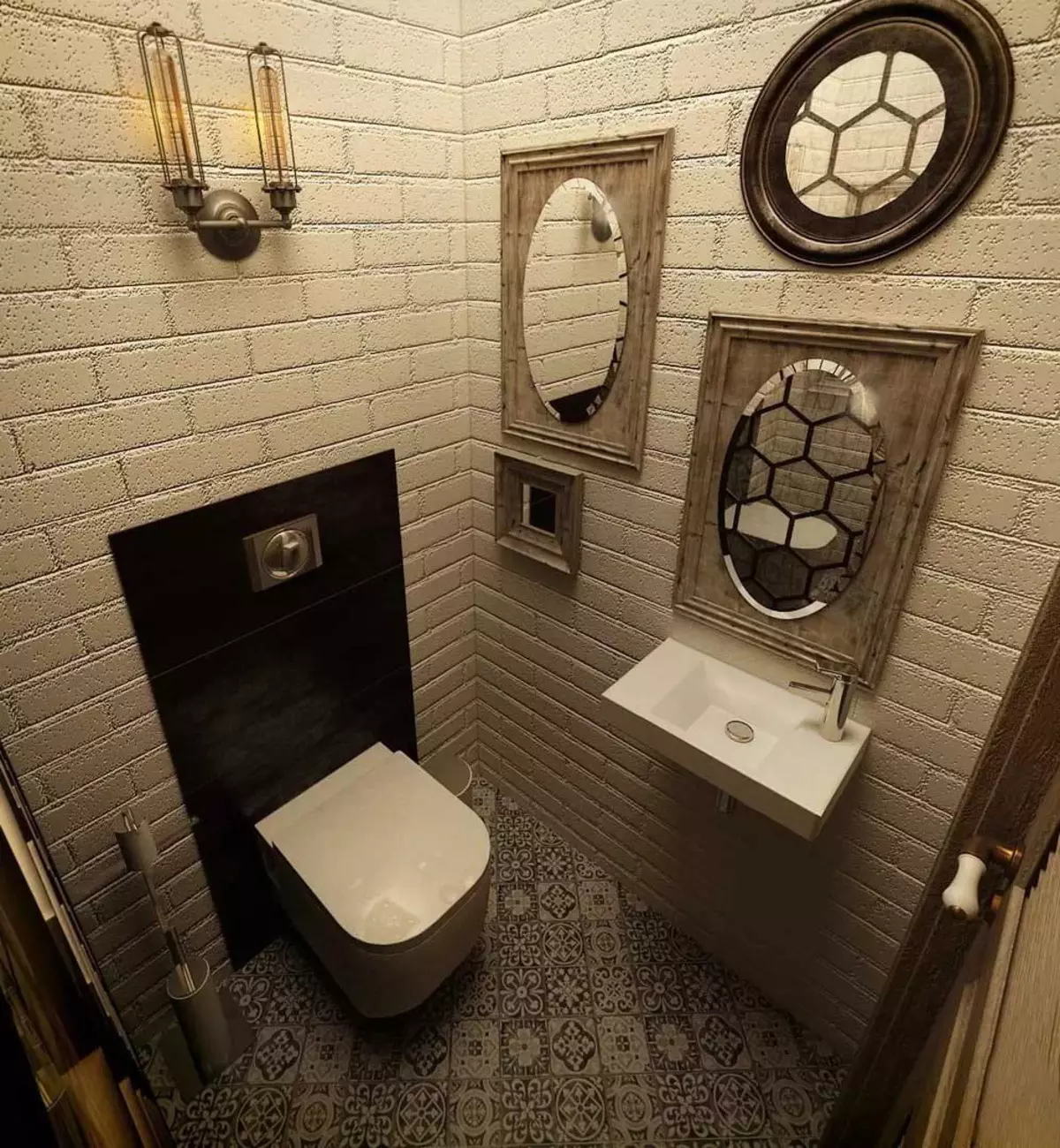 Loft тоалетна (40 снимки): Тоалетна интериорни дизайнерски варианти Много малка площ, телефон селекция 10498_23