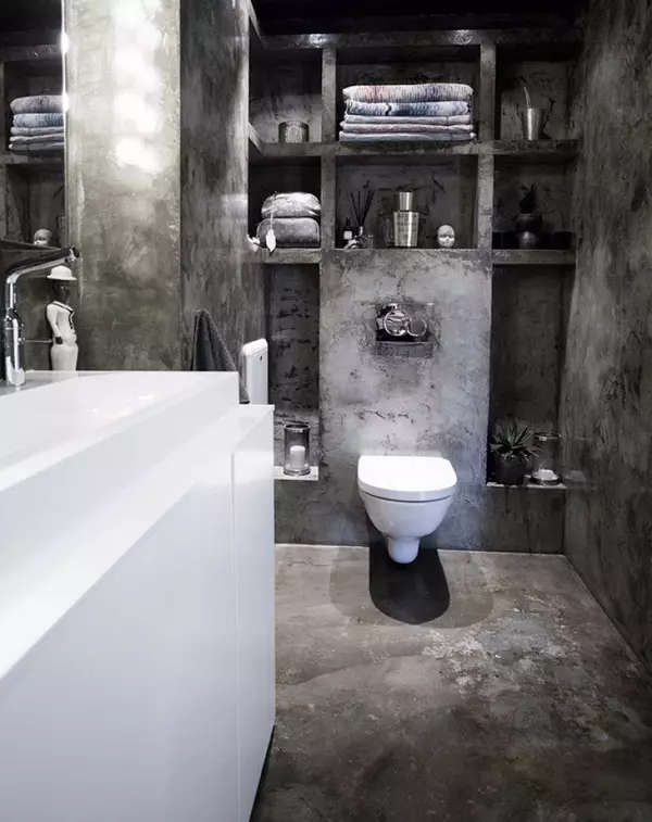 Loft тоалетна (40 снимки): Тоалетна интериорни дизайнерски варианти Много малка площ, телефон селекция 10498_8