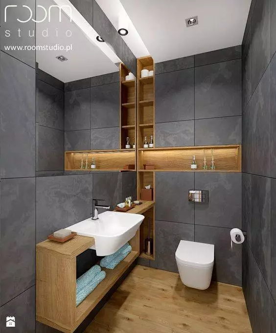 WC barvy (76 fotek): Použití bílé a šedé, červené a zelené, modré a žluté, lehké a béžové tóny v designu toalety 10500_3