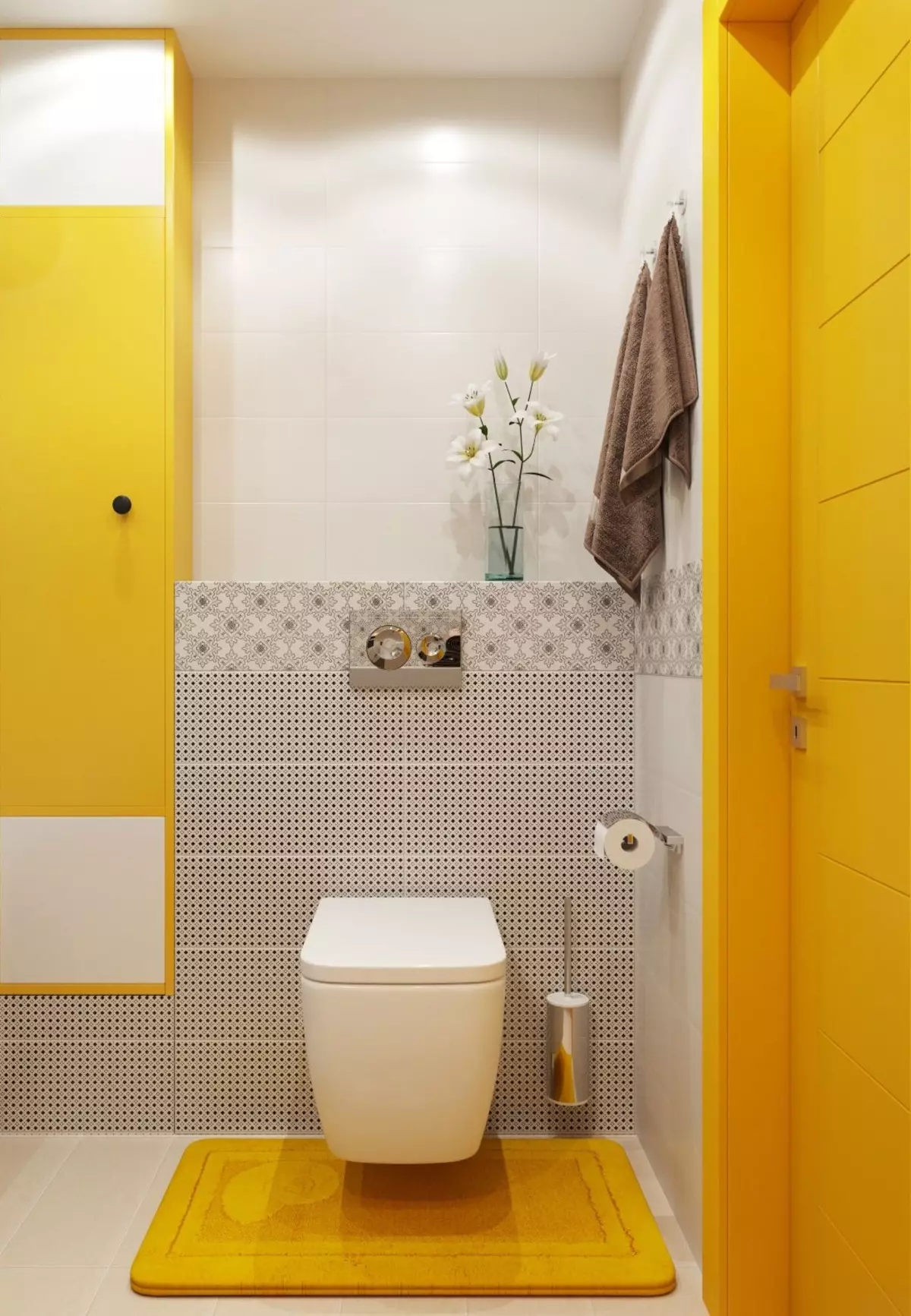 Toilettes Couleurs de toilette (76 photos): Utiliser des tons blancs et gris, rouge et vert, bleu et jaune, lumière et beige dans la conception des toilettes 10500_72