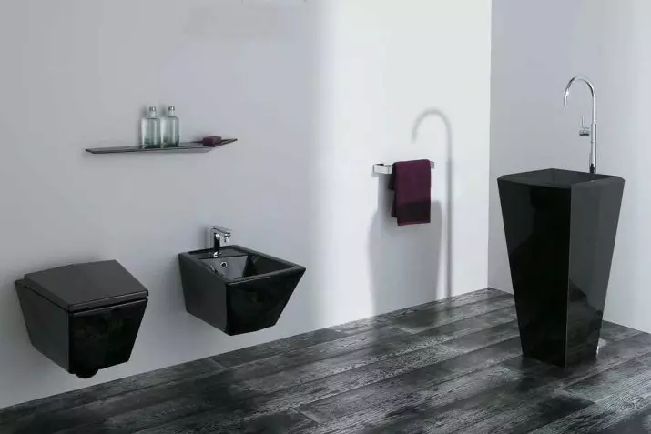 Кара бәдрәф (67 фото): Кара һәм ак төсле туалет дизайны, фатирда кара төсле туалетны сайлау, кара һәм кызыл плиткалар белән тәмамлау 10501_12