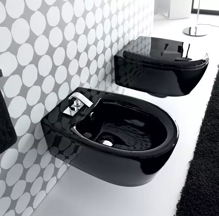 Crni WC (67 fotografija): WC dizajn u crno-bijelim bojama, odabir tamnog toaleta u apartmanu, završna obrada crnim i crvenim pločicama 10501_13