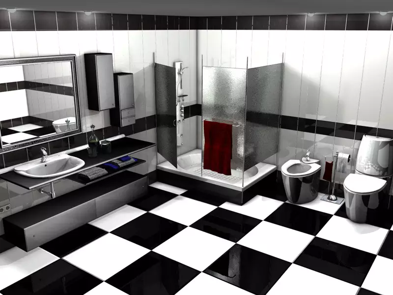 שירותים שחורים (67 תמונות): עיצוב שירותים בצבעים שחורים ולבנים, מבחר של שירותים צבעים כהים בדירה, גימור עם אריחים שחורים ואדומים 10501_18