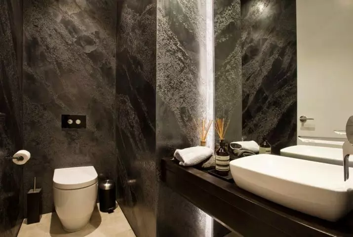 Juodasis tualetas (67 nuotraukos): tualeto dizainas juodos ir baltos spalvos, tamsios spalvos tualetas bute, apdaila su juodomis ir raudonomis plytelėmis 10501_2