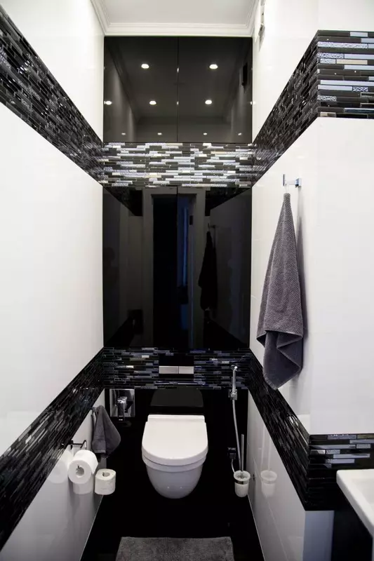 Tandas Hitam (67 foto): Reka bentuk tandas dalam warna hitam dan putih, pemilihan tandas warna gelap di sebuah apartmen, penamat dengan jubin hitam dan merah 10501_20