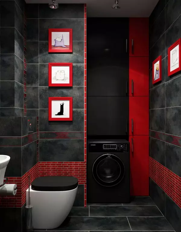Nhà vệ sinh đen (67 ảnh): Thiết kế nhà vệ sinh màu đen và trắng, lựa chọn nhà vệ sinh màu tối trong một căn hộ, hoàn thiện với gạch đen và đỏ 10501_27