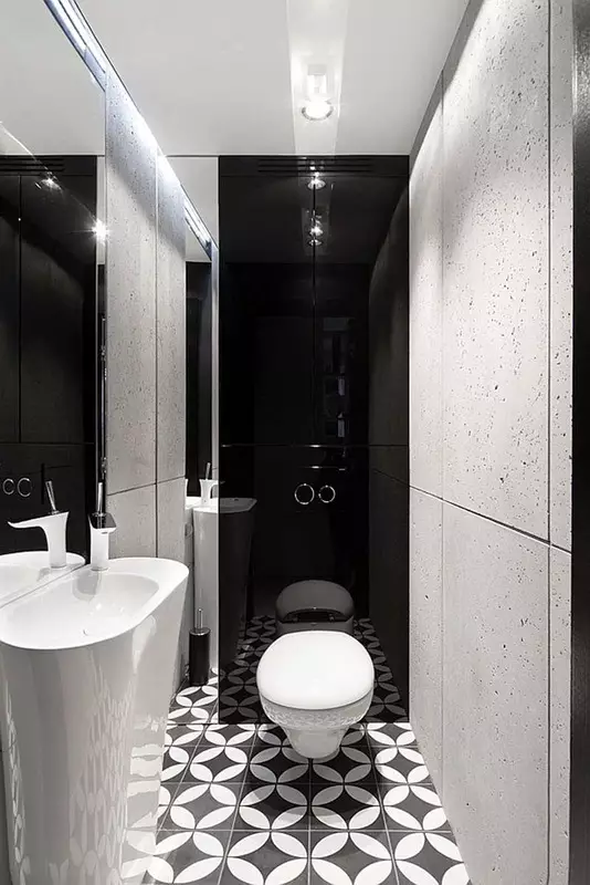 Черно тоалетна (67 снимки): тоалетна дизайн в черно и бяло цветове, избор на тъмен цвят тоалетна в апартамент, финиширайки с черни и червени керемиди 10501_29