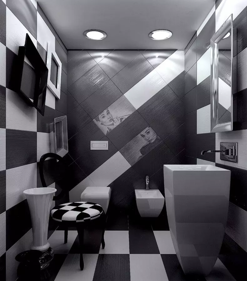블랙 화장실 (67 장의 사진) : 흑백 색상의 화장실 디자인, 아파트의 어두운 색 화장실 선택, 검은 색과 빨간색 타일로 마무리 10501_33