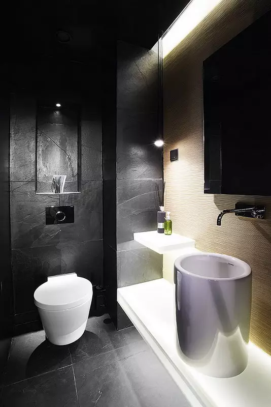 Black WC-om (67 slike): toalet dizajn u crnoj i bijeloj boji, izbor toalet tamne boje u stanu, završio sa crnim i crvenim pločicama 10501_36