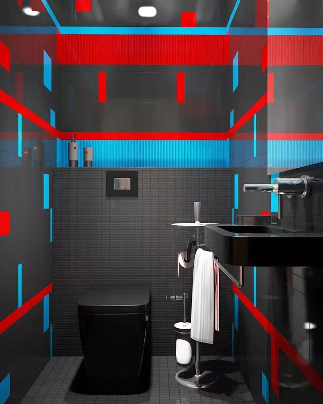 Black WC-om (67 slike): toalet dizajn u crnoj i bijeloj boji, izbor toalet tamne boje u stanu, završio sa crnim i crvenim pločicama 10501_39