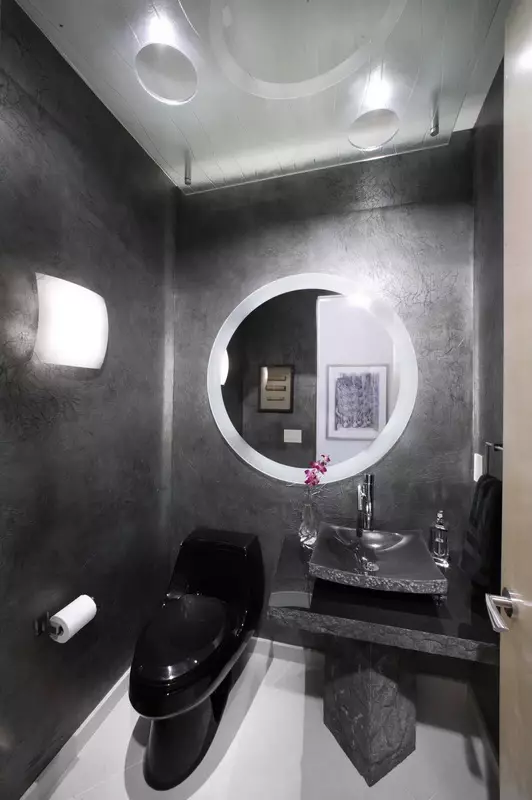 Черно тоалетна (67 снимки): тоалетна дизайн в черно и бяло цветове, избор на тъмен цвят тоалетна в апартамент, финиширайки с черни и червени керемиди 10501_43